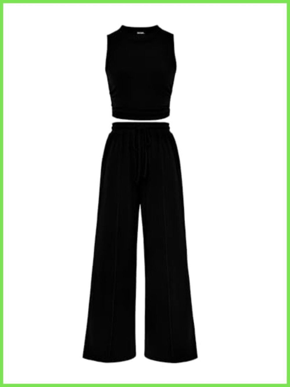 Ribbed Knit Two Piece Lounge Set Sleeveless Crop Top Wide Leg Pants